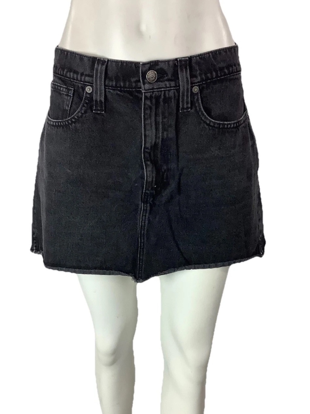 Madewell Sz 29 100% Cotton Raw Hem Jean Denim Skirt In Black Festival Summer